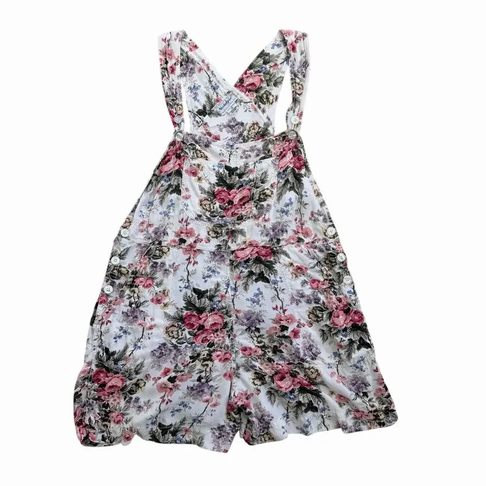 Vintage 90’s Floral Rayon Shortalls Overalls Size M - Picture 3 of 7